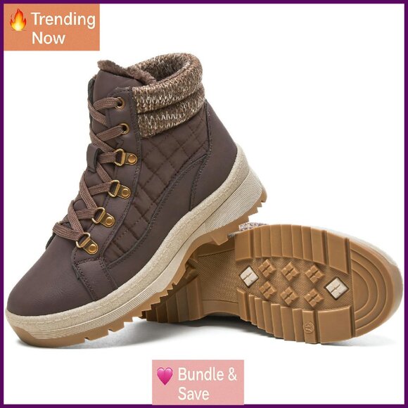 Fur Lined Winter Combat Boots Non Slip Ankle Boots Women's Snow Boots